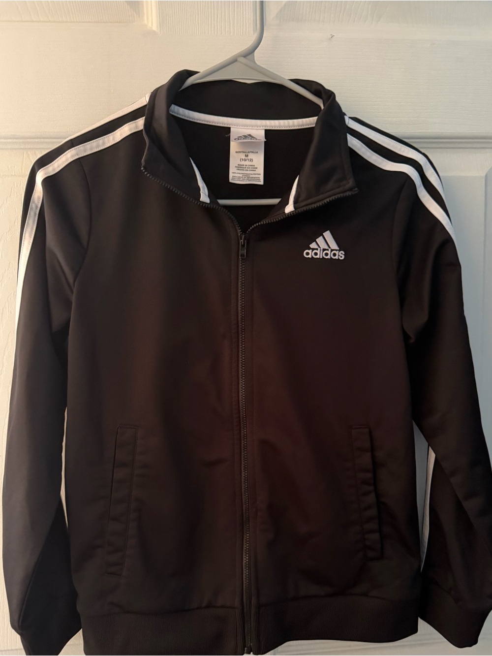 adidas Black Jacket with White Stripe Accents - Kids
